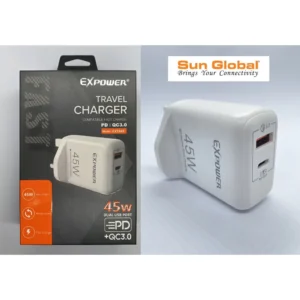 cfcc27a6506b93d39cfc2a7f54480413.webp EXPOWER TRAVEL CHARGER PD & QC 3.0 ADAPTIVE - 45W (ACC101)