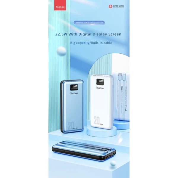 Yoobao Fast Charging Powerbank Built in Cables Lightning & Type C - LC2PRO (10000mAh)